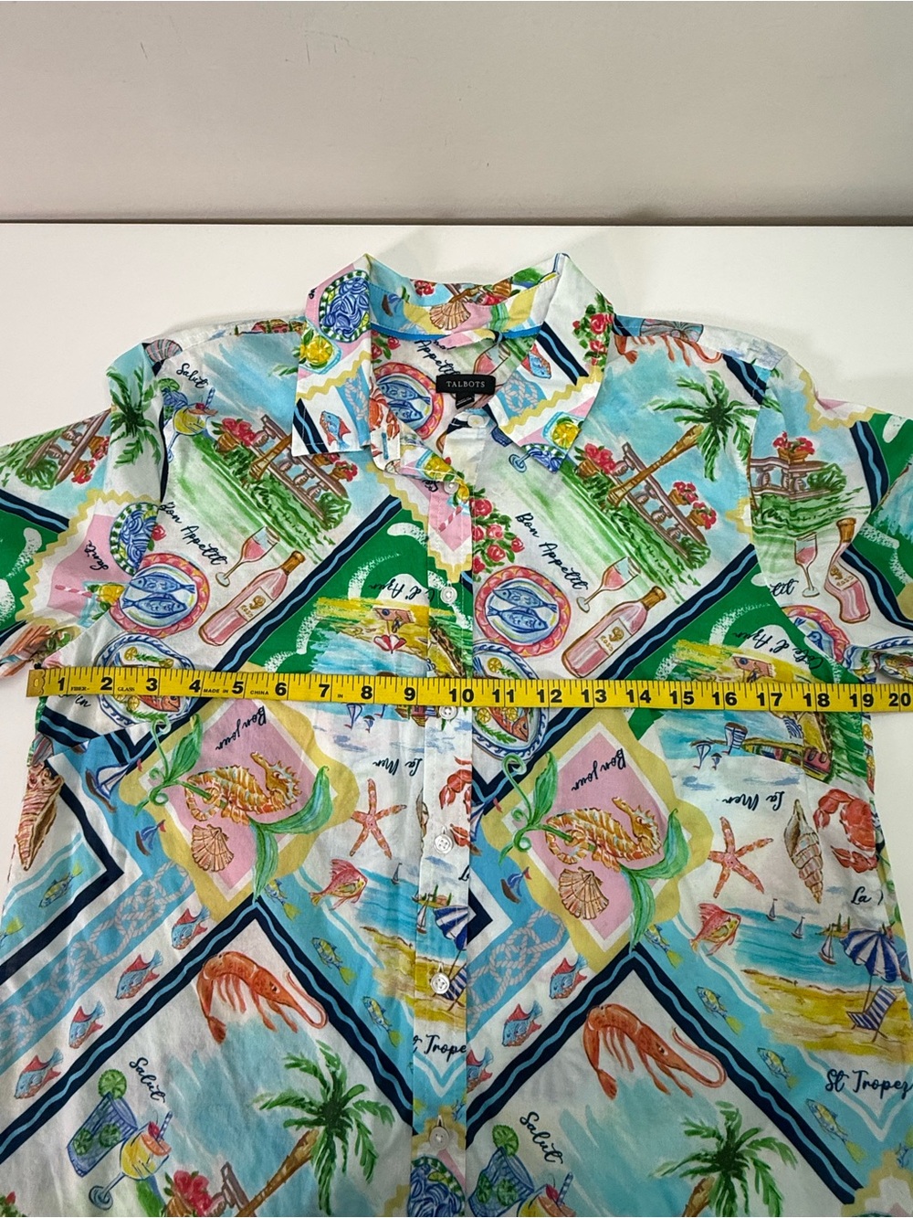 Talbots Coastal Print Button Front Shirt & Wide Leg Pants Set Size Medium - Picture 10 of 16